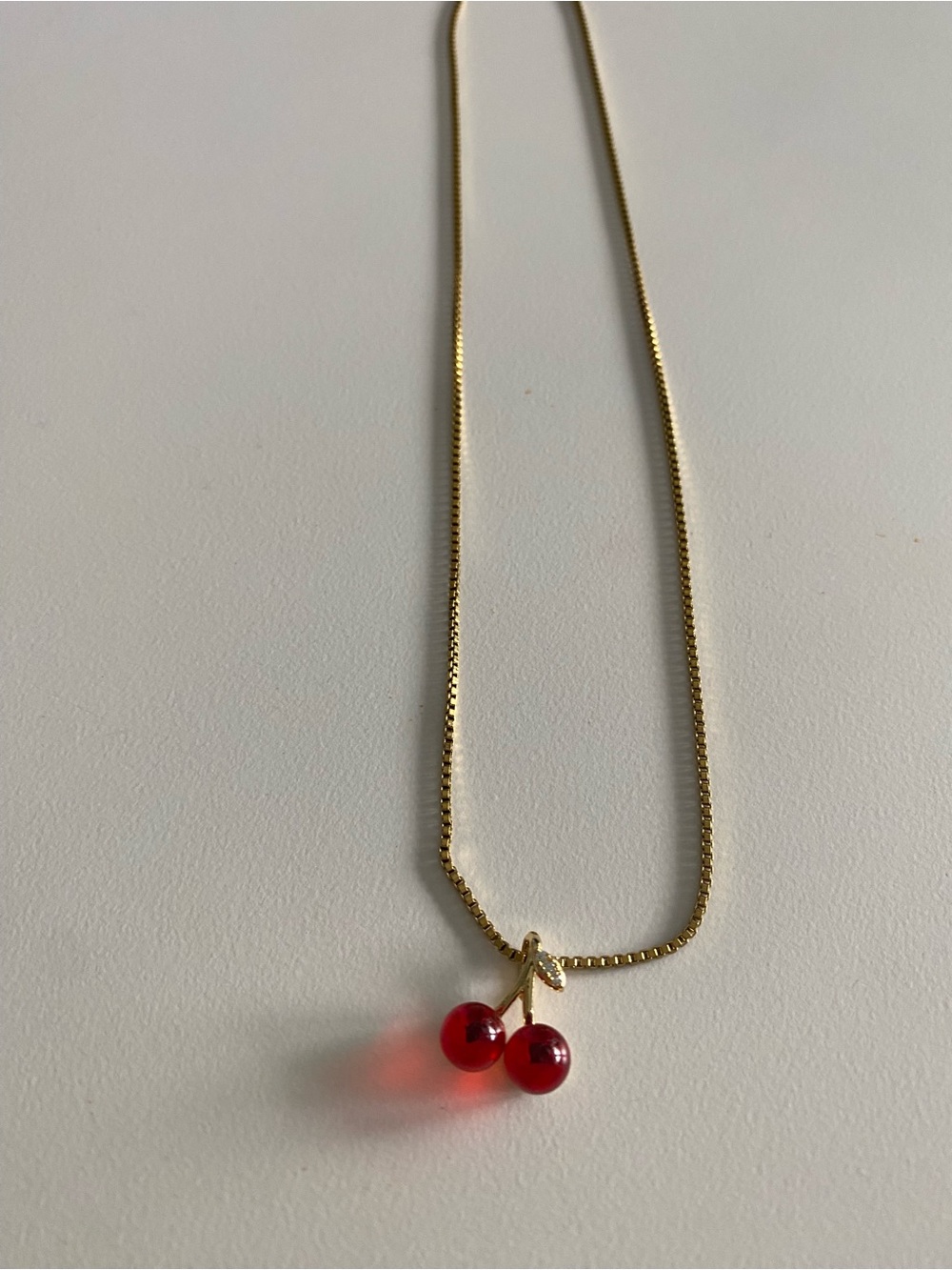 Gold-Tone Cherry Pendant Necklace with Red Beads